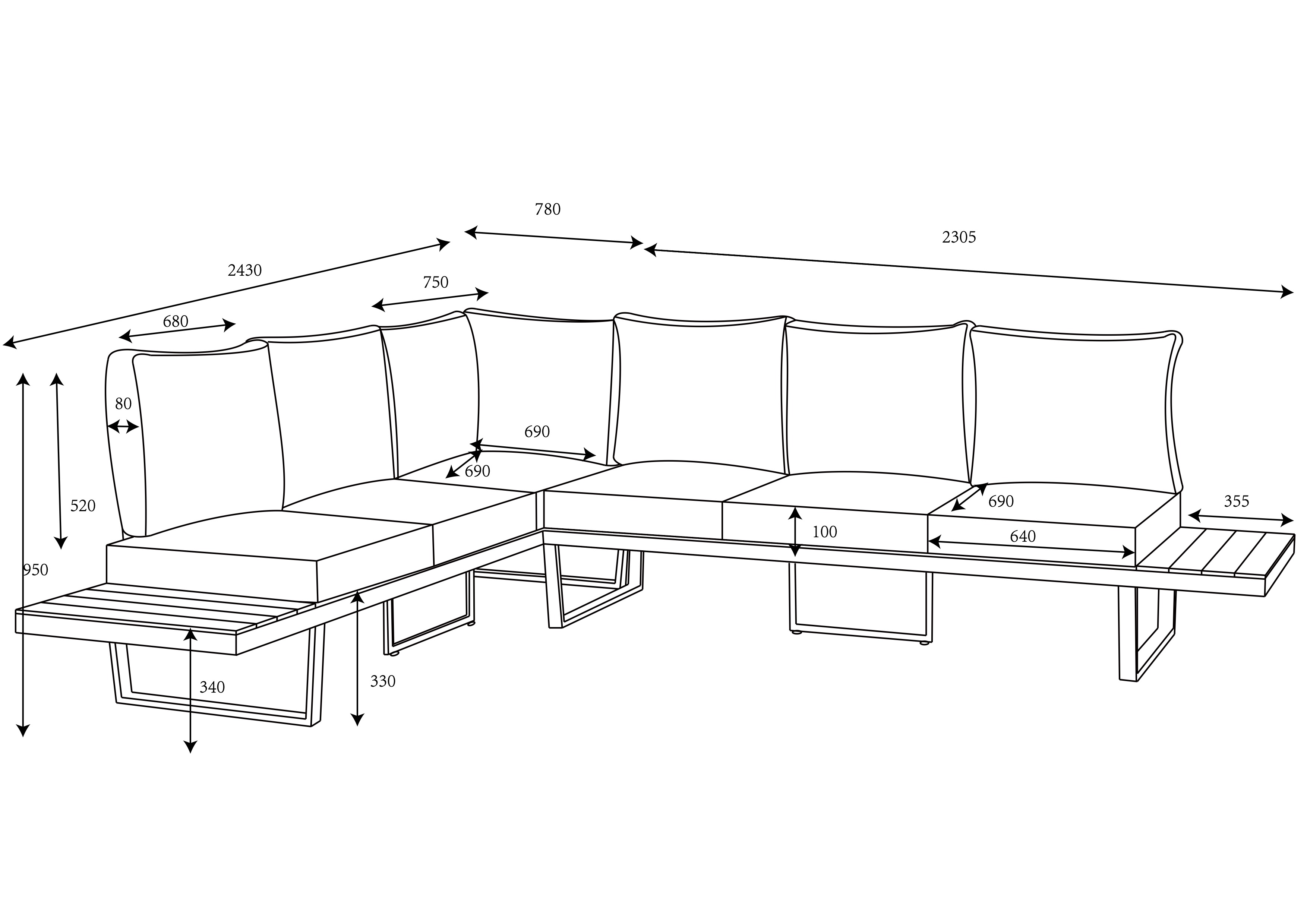 Sonas Rectangular Corner Platform Set dimensions